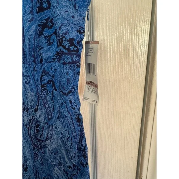 Jones NY Blue Paisley Tiered Midi Dress Sz 12 Sleeveless Flowy Ocean Style NWT - Picture 4 of 9